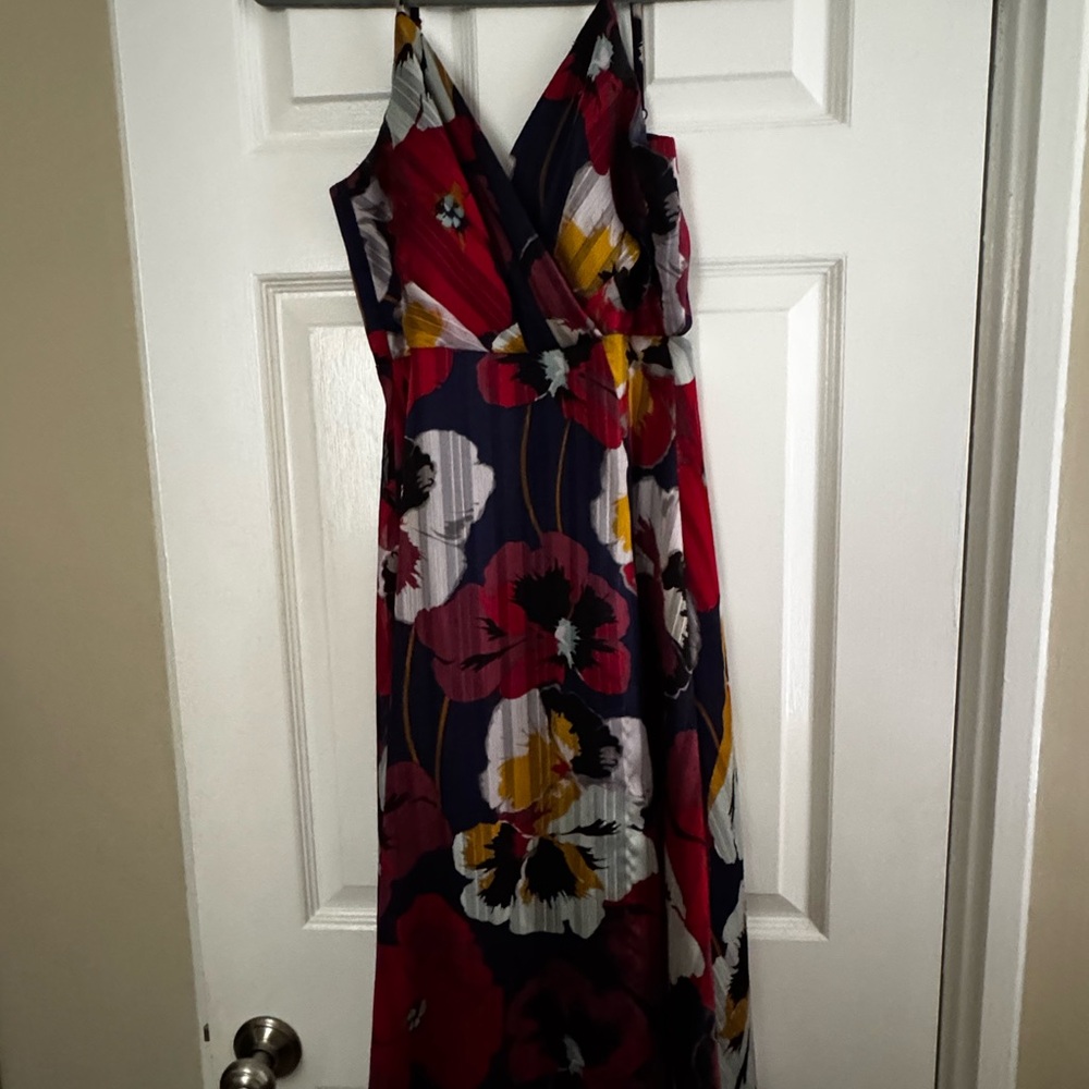 Lulu's Floral V-Neck Midi Dress - Red and Blue